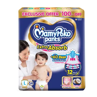 MamyPoko Extra Absorb Diaper Pants Large, 54 Count