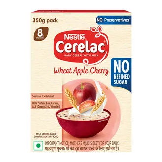 CERELAC Baby Food Cereal | No Refined Sugar | Wheat Apple Cherry for 8 to 24