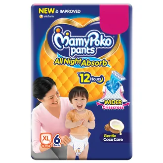 MamyPoko All Night Absorb Diaper Pants XL, 6 Count