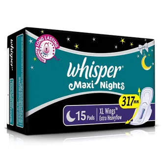 Whisper Maxi Nights WIngs Sanitary Pads XL, 15 Count