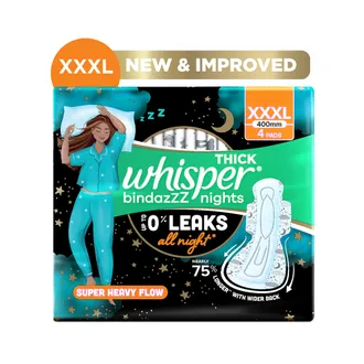 Whisper Bindazzz Nights Sanitary Pads XXXL, 4 Count