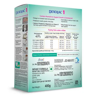  Dexolac Infant Formula Stage 1 Up to 6 Months, 400 gm Refill Pack