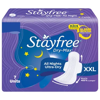 Stayfree Dry-Max All Night Ultra-Dry Pads With Wings XXL, 7 Count