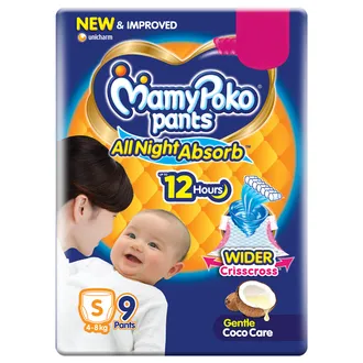  MamyPoko All Night Absorb Diaper Pants Small, 9 Count