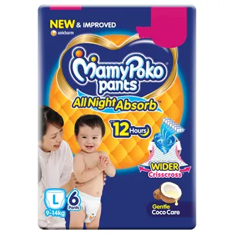 MamyPoko All Night Absorb Diaper Pants Large, 6 Count