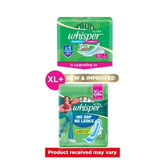 Whisper Ultra Upto No Gap No Leaks Sanitary Pads XL+, 7 Count