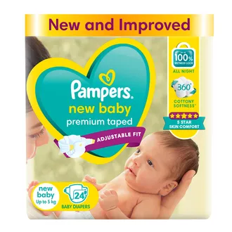 Pampers New Baby Taped Diapers (Up to 5 kg), 24 Count
