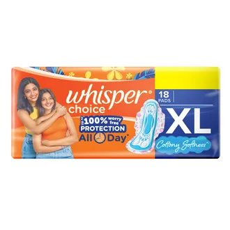 Whisper Choice Wings Sanitary Pads XL, 18 Count