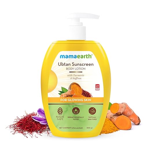 Ubtan Sunscreen Body Lotion SPF 30 with Turmeric & Saffron for Glowing Skin – 300 ml