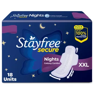  Stayfree Secure Nights Cottony Soft Comfort Sanitary Pad XXL, 18 Count