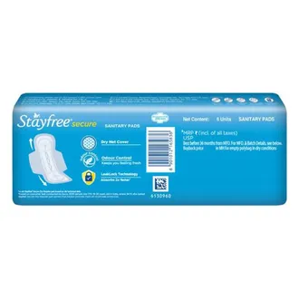 Stayfree Secure Dry Cover Pads with Wings Regular, 6 Count