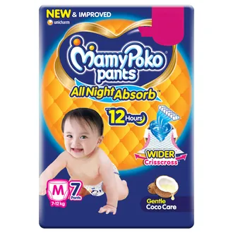 MamyPoko All Night Absorb Diaper Pants Medium, 7 Count