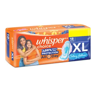 Whisper Choice Wings Sanitary Pads XL, 18 Count