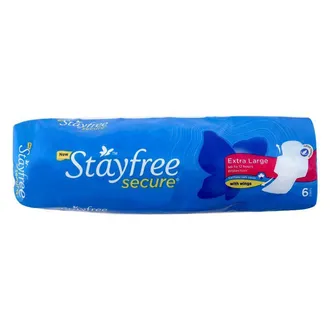  Stayfree Secure Dry Pads with Wings XL, 6 Count