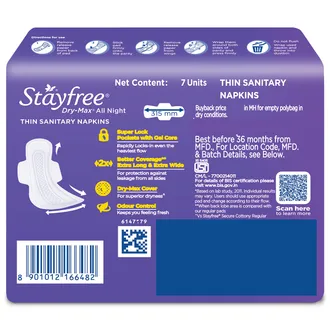 Stayfree Dry-Max All Night Ultra-Dry Pads With Wings XXL, 7 Count