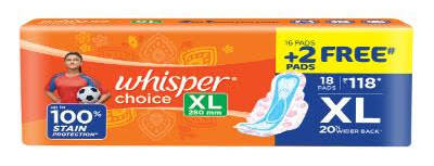 Whisper Choice Wings Sanitary Pads 18'S