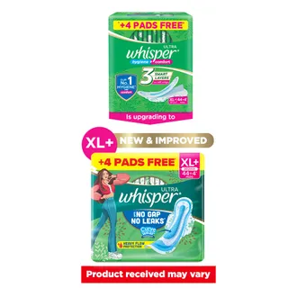 Whisper Ultra Upto No Gap No Leaks Sanitary Pads XL+, 44 Count