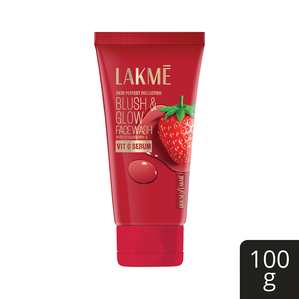 Lakmē Blush & Glow Hydrating Strawberry Facewash, with Vitamin C Serum, 100gm 