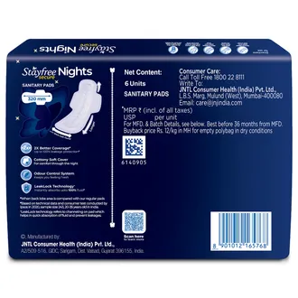 Stayfree Secure Nights Cottony Soft Comfort Sanitary Pad XXL, 6 Count