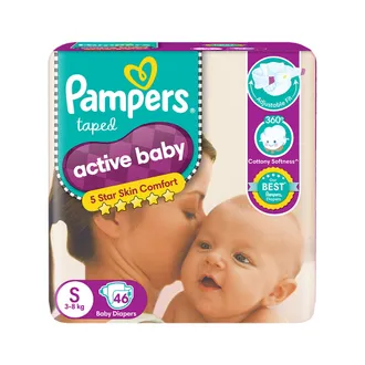  Pampers Active Baby Taped Diapers Small, 46 Count